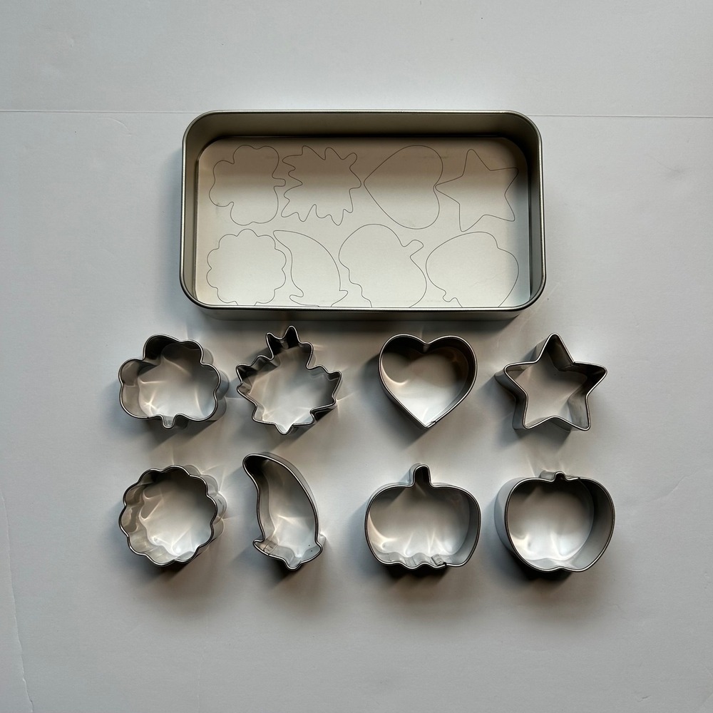 Pampered Chef Creative Cutters Set of 8 Stainless Steel Mini Cookie Cutters Tin - Picture 2 of 10